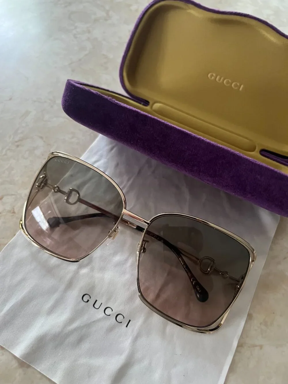 Gucci Oversized Square Gradient Sunglasses GG 1020s Gold Metal Frame